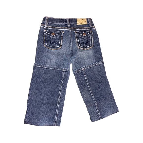 YMI Girls  Distressed Bootcut Jeans With Embroidered Pockets & Rhinestone Accent - Picture 2 of 7